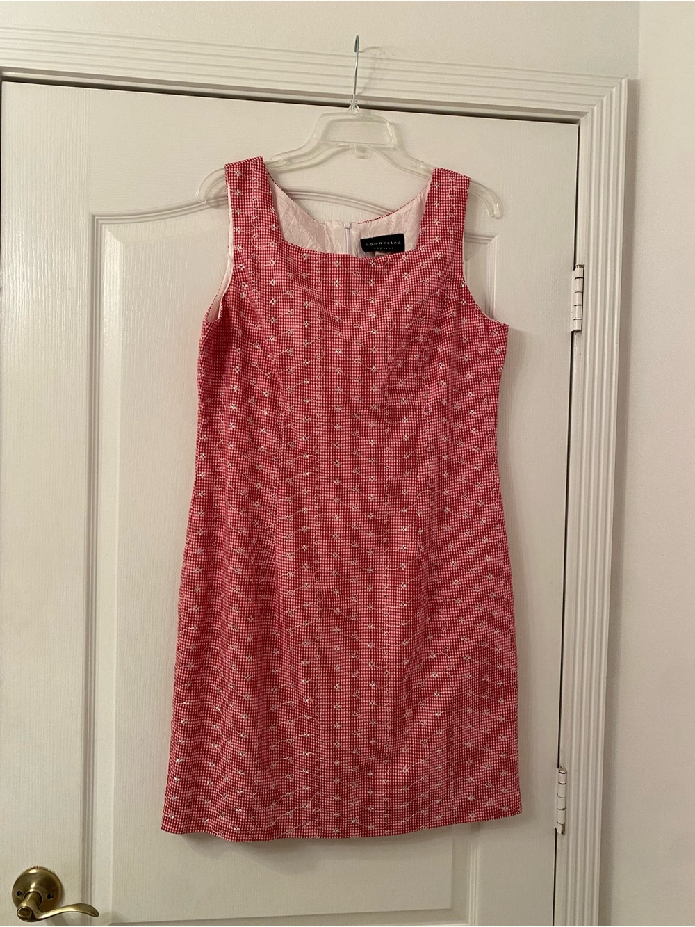 Red Gingham Embroidered Dress Size 14